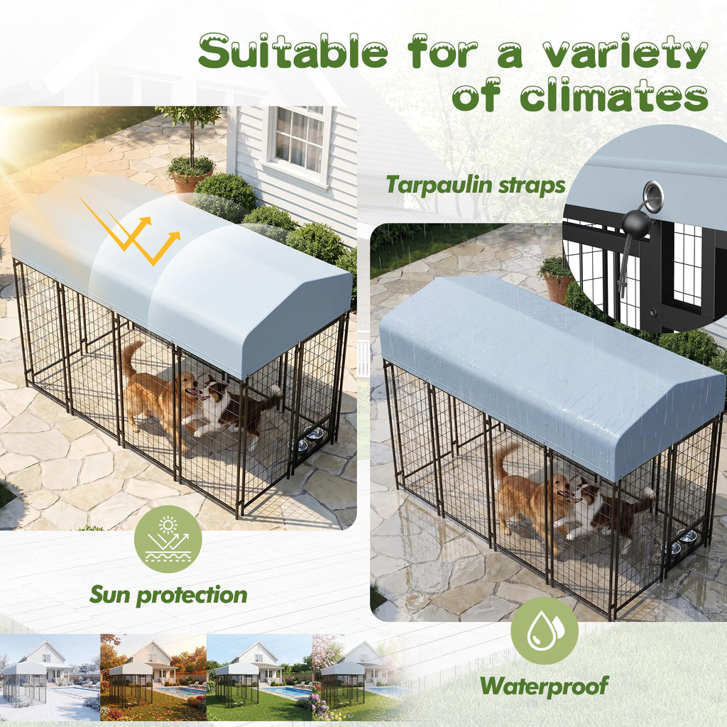 8x4x6 FT Outdoor Dog Kennel with Swivel Feeder W419