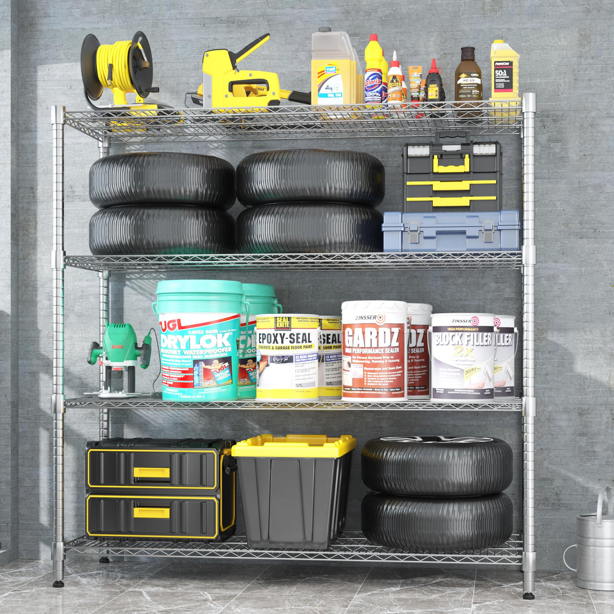 4-Tier Heavy Duty Metal Shelves with Wheels H7395