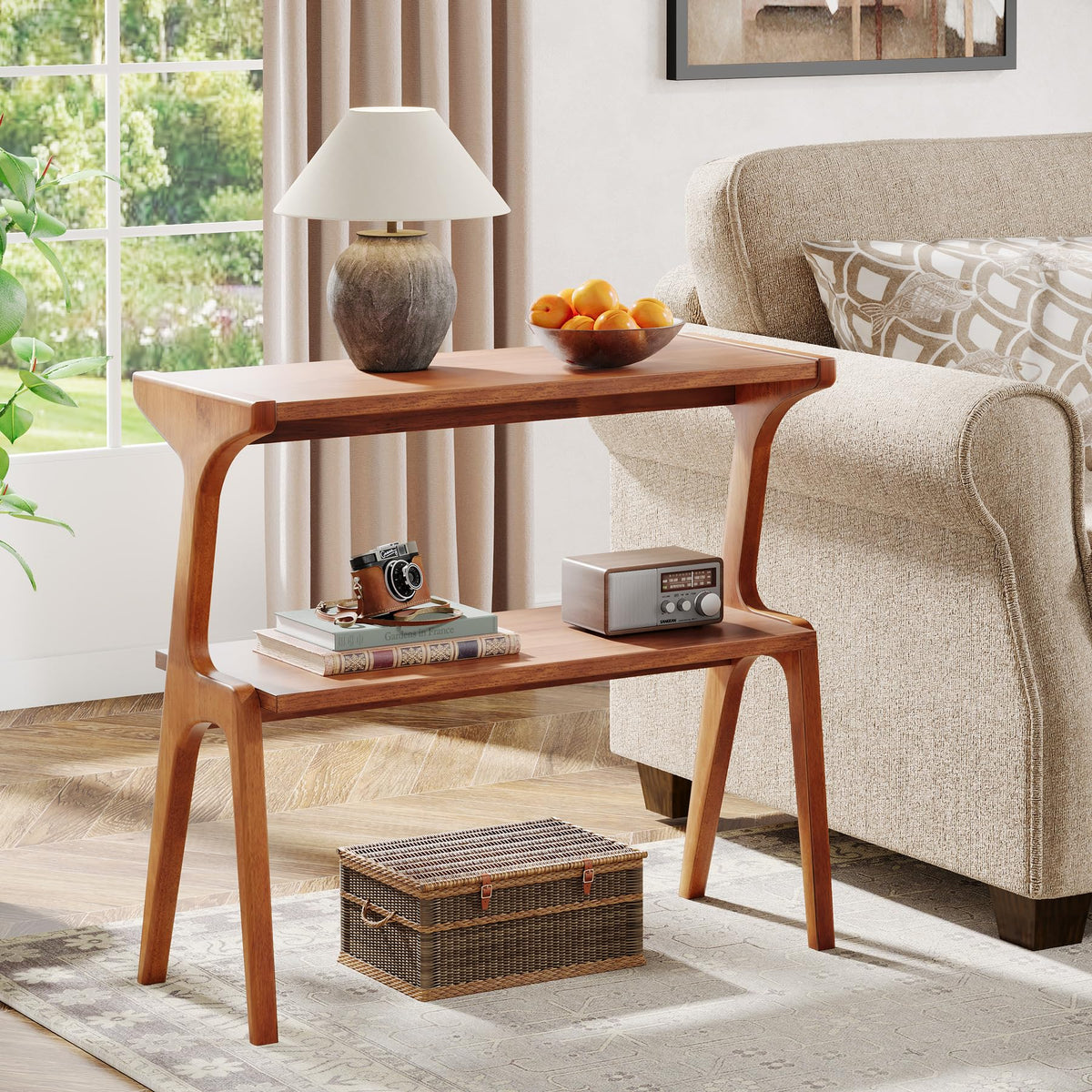 Set of 2 Solid Wood 2-Tier Side Table with Storage Shelf V892297